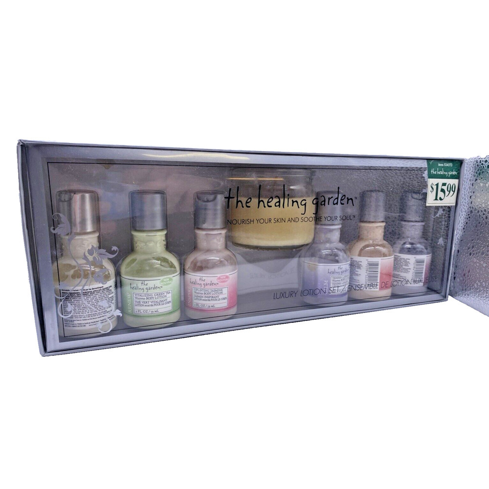 The Healing Garden Luxury Lotion Box Set & Candle Jasmine Tea Plum Rose Lavender
